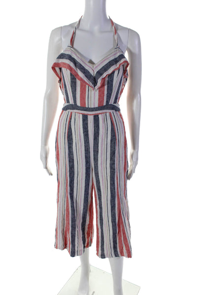 Parker Womens Linen Multicolor Striped Layered Sleeveless Jumpsuit Size 4