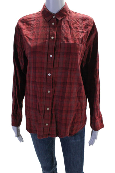 Madewell Womens Cotton Checkered Print Button Down Collared Shirt Red Size S