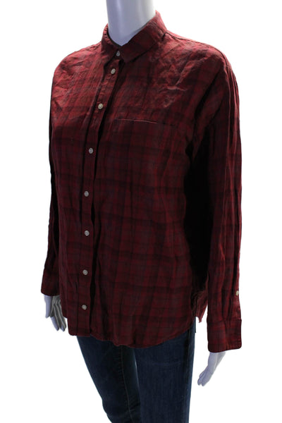 Madewell Womens Cotton Checkered Print Button Down Collared Shirt Red Size S