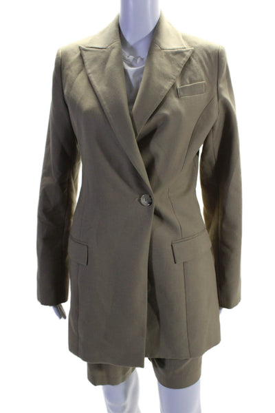 Anna Quan Womens Dark Khaki One Button Long Sleeve Blazer Skirt Set Size 8 10