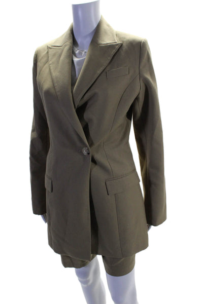 Anna Quan Womens Dark Khaki One Button Long Sleeve Blazer Skirt Set Size 8 10