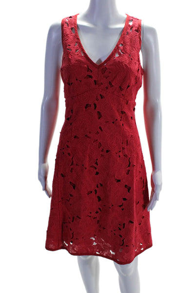 Nanette Lepore Womens Cotton Lined V-neck Sleeveless Dress Red Size 8