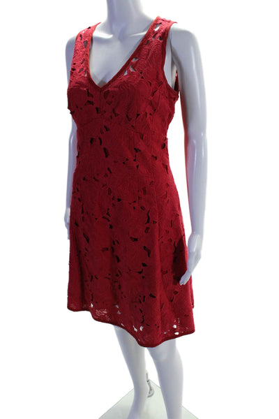 Nanette Lepore Womens Cotton Lined V-neck Sleeveless Dress Red Size 8