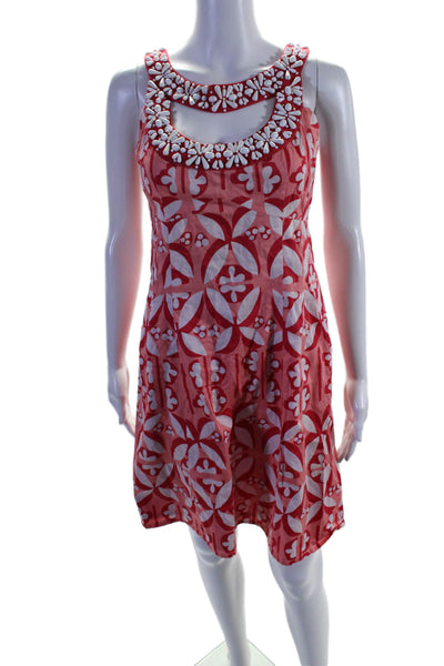 Nanette Lepore Womens Cotton Beaded Sleeveless Front Cut Out  Dress Red Size 8