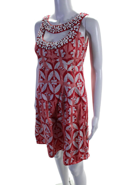 Nanette Lepore Womens Cotton Beaded Sleeveless Front Cut Out  Dress Red Size 8