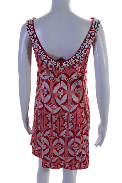 Nanette Lepore Womens Cotton Beaded Sleeveless Front Cut Out  Dress Red Size 8