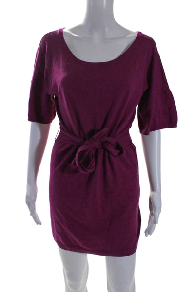 Juicy Couture Womens Short Sleeves Belted Sweater Dress Pink Cotton Size Small
