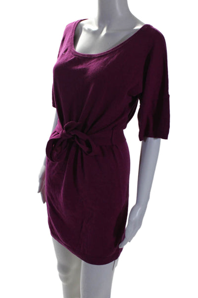 Juicy Couture Womens Short Sleeves Belted Sweater Dress Pink Cotton Size Small