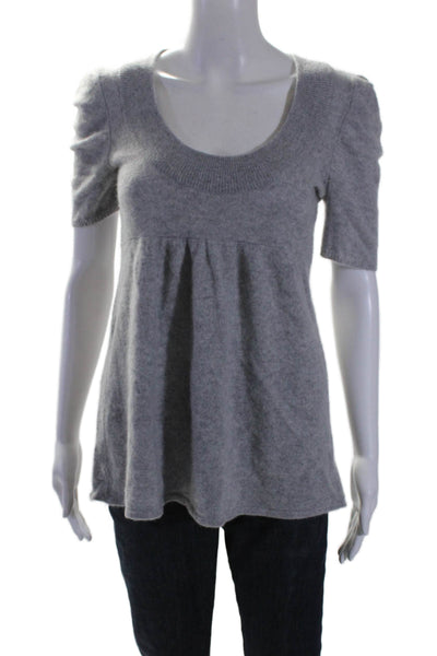 Aqua Cashmere Womens Scoop Neck Short Sleeves Sweater Heather Gray Size Small