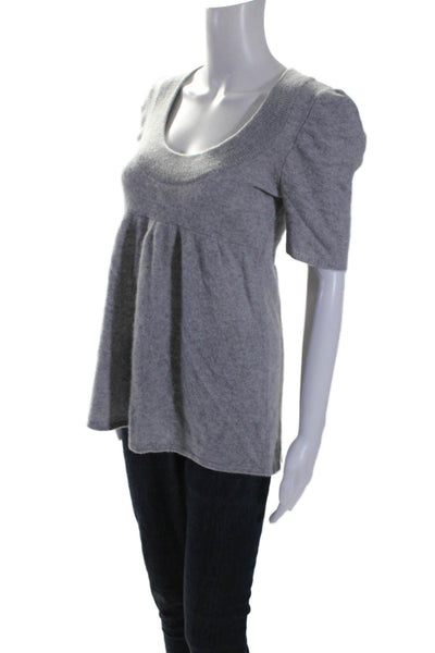 Aqua Cashmere Womens Scoop Neck Short Sleeves Sweater Heather Gray Size Small