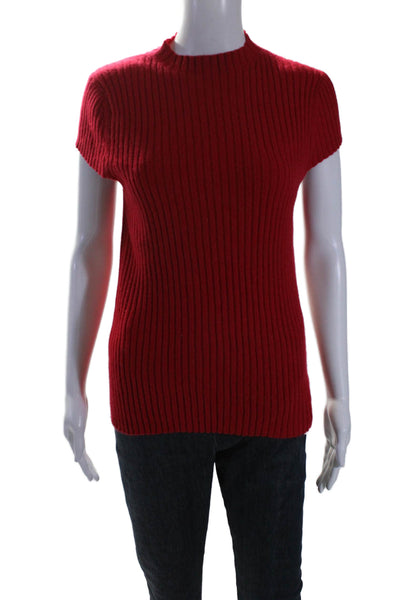 Antonio Melani Womens Ribbed Short Sleeves Turtleneck Sweater Red Size Medium