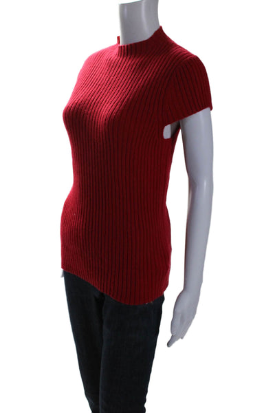 Antonio Melani Womens Ribbed Short Sleeves Turtleneck Sweater Red Size Medium