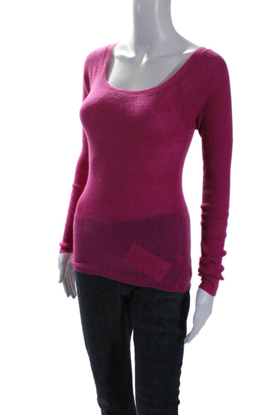 Juicy Couture Womens Cashmere Ribbed Long Sleeves Sweater Pink Size Small