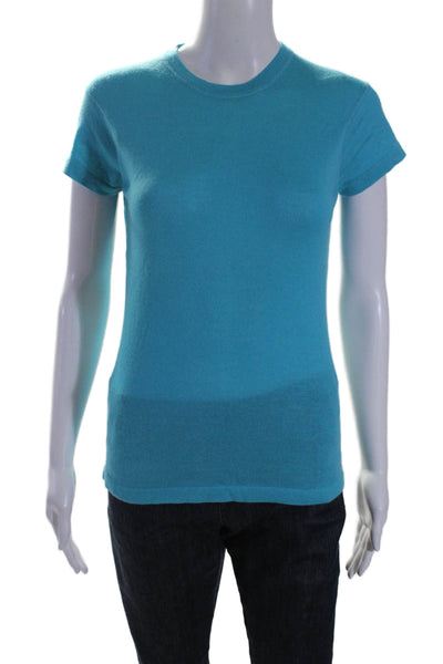 Neiman Marcus Exclusive Womens Cashmere Short Sleeves Sweater Blue Size Small