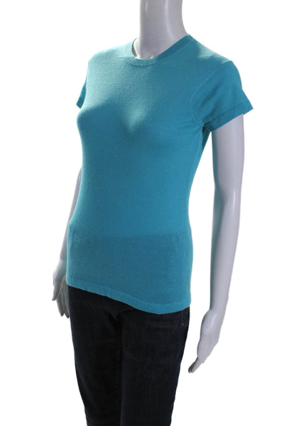 Neiman Marcus Exclusive Womens Cashmere Short Sleeves Sweater Blue Size Small