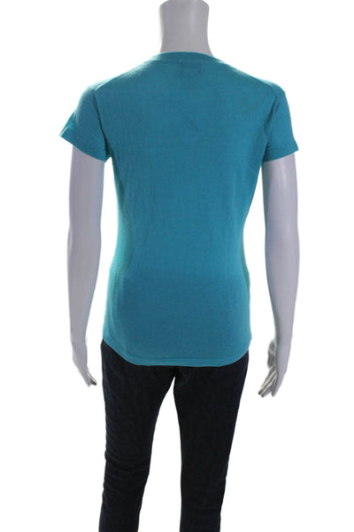 Neiman Marcus Exclusive Womens Cashmere Short Sleeves Sweater Blue Size Small