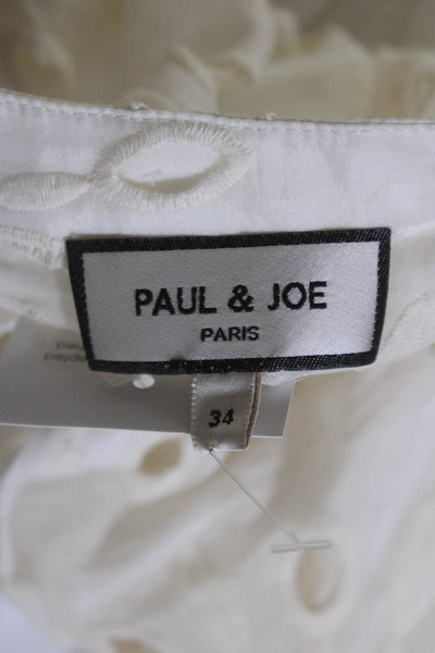 Paul & Joe Womens Cotton Textured Buttons Short Sleeve Dress White Size EUR 34