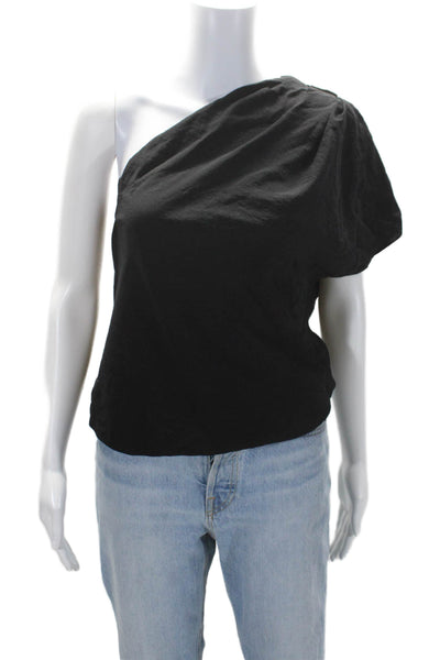 Vince Womens Short Sleeve One Shoulder Blouse Top Black Size Small