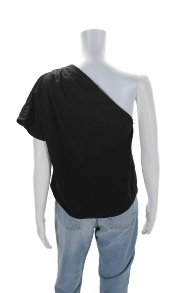 Vince Womens Short Sleeve One Shoulder Blouse Top Black Size Small