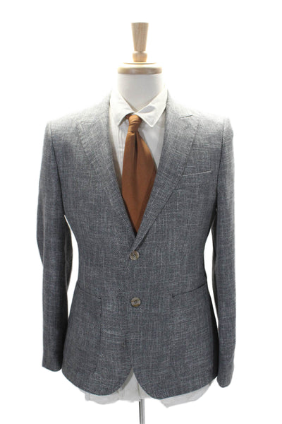 Dan John Mens Two Button Pointed Lapel Woven Blazer Jacket Gray Size EU 48