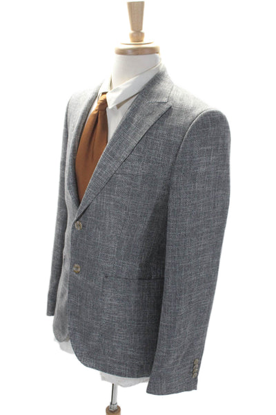 Dan John Mens Two Button Pointed Lapel Woven Blazer Jacket Gray Size EU 48