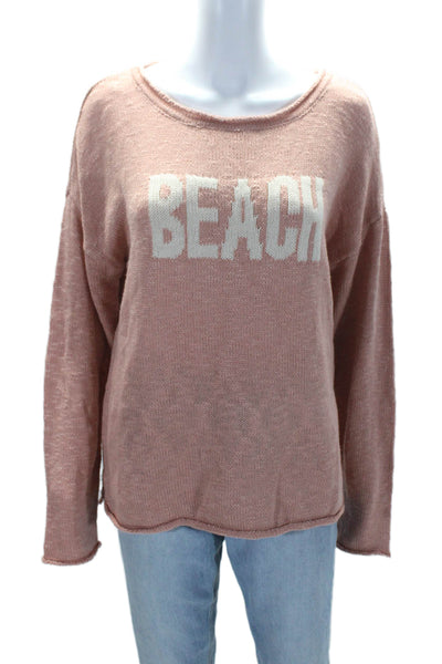 Marled Womens Pink Beach Scoop Neck Long Sleeve Pullover Sweater Top Size L