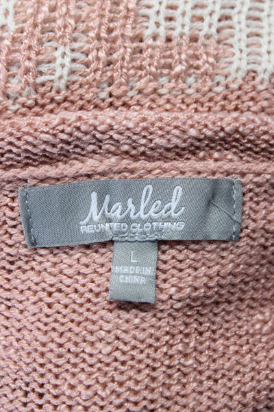 Marled Womens Pink Beach Scoop Neck Long Sleeve Pullover Sweater Top Size L