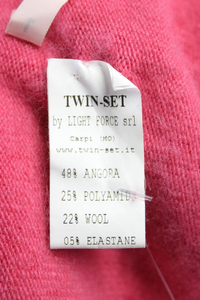 Twin Set Simona Barbieri Womens Cashmere Cardigan Sweater Pink Size Large