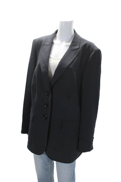 BASLER Womens Three Button Notched Lapel Blazer Jacket Navy Blue Wool Size 48