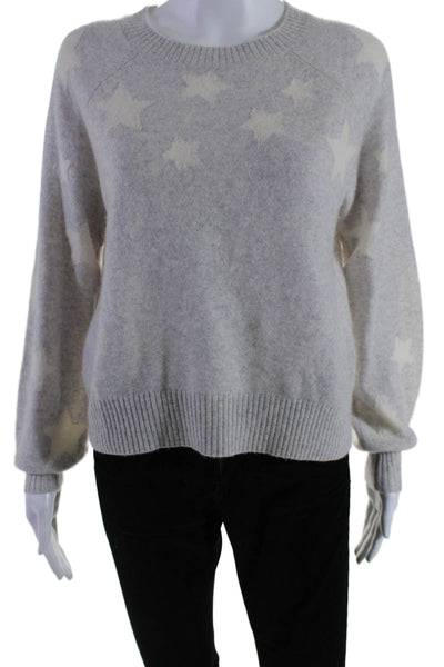 Aqua Cashmere Womens Gray Cashmere Star Long Sleeve Pullover Sweater Top Size XS