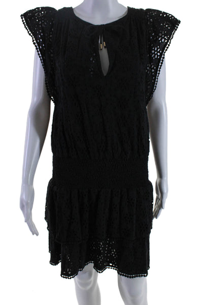 Melissa Odabash Womens Cotton Black V-Neck Eyelet Drop Waist Dress Size XS