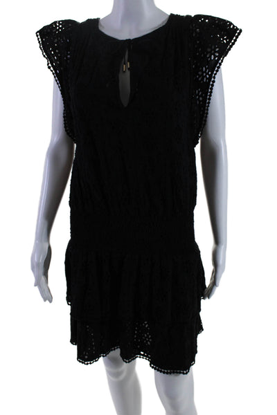 Melissa Odabash Womens Cotton Black V-Neck Eyelet Drop Waist Dress Size XS