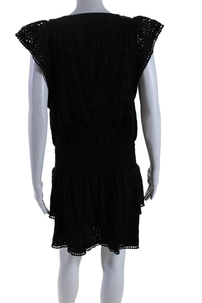 Melissa Odabash Womens Cotton Black V-Neck Eyelet Drop Waist Dress Size XS