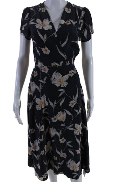 Yumi Kim Women's V-Neck Short Sleeves Wrap Silk Midi Dress Floral Size XS