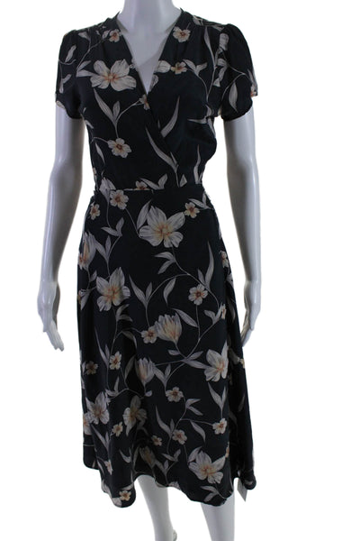 Yumi Kim Women's V-Neck Short Sleeves Wrap Silk Midi Dress Floral Size XS