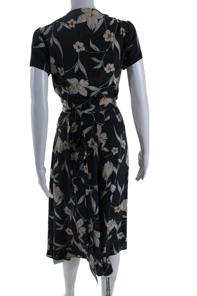 Yumi Kim Women's V-Neck Short Sleeves Wrap Silk Midi Dress Floral Size XS