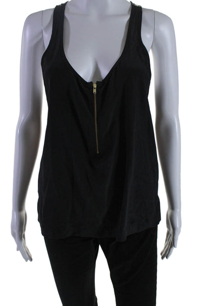 ALC Women's Scoop Neck Sleeveless Silk Slit Hem Tank Top Black Size S