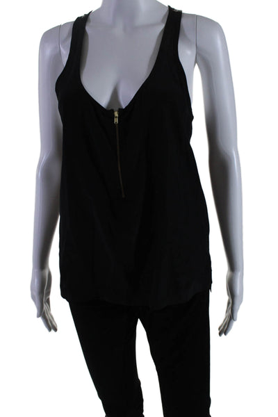 ALC Women's Scoop Neck Sleeveless Silk Slit Hem Tank Top Black Size S