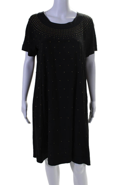 DKNY Womens Silk Beaded Short Sleeves Mid Calf Dress Black Gold Size 12