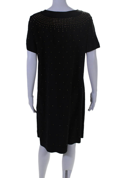 DKNY Womens Silk Beaded Short Sleeves Mid Calf Dress Black Gold Size 12