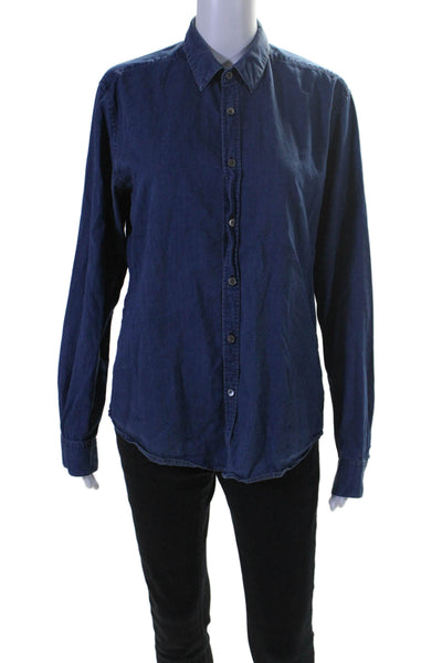 Theory Women's Collared Long Sleeves Button Down Shirt Blue Size M