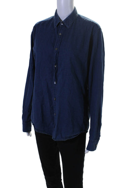 Theory Women's Collared Long Sleeves Button Down Shirt Blue Size M