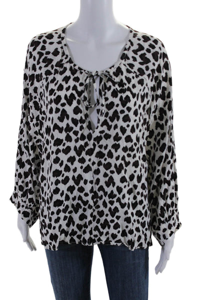 Cleobella Womens Animal Print Long Sleeves Blouse White Black Size Medium