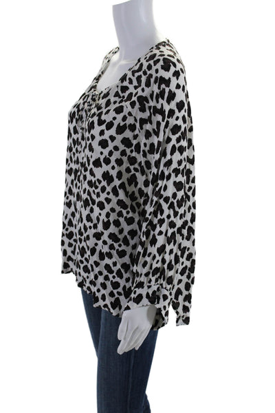 Cleobella Womens Animal Print Long Sleeves Blouse White Black Size Medium