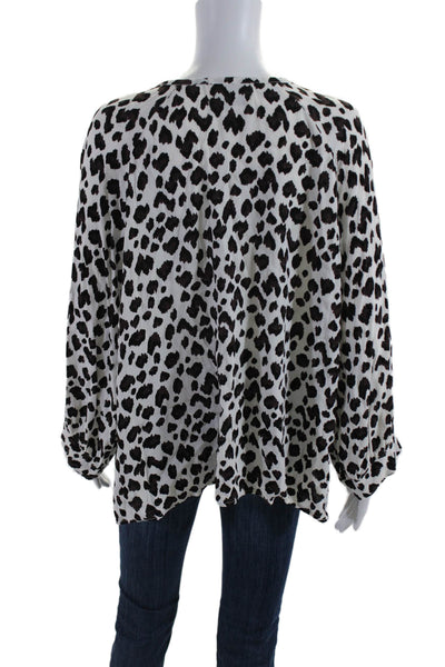 Cleobella Womens Animal Print Long Sleeves Blouse White Black Size Medium