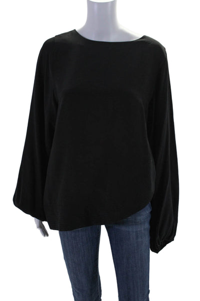 Cynthia Rowley Womens Silk Long Sleeves Crew Neck Blouse Black Size Large