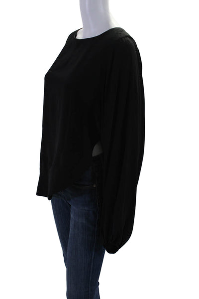 Cynthia Rowley Womens Silk Long Sleeves Crew Neck Blouse Black Size Large