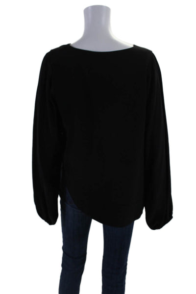 Cynthia Rowley Womens Silk Long Sleeves Crew Neck Blouse Black Size Large