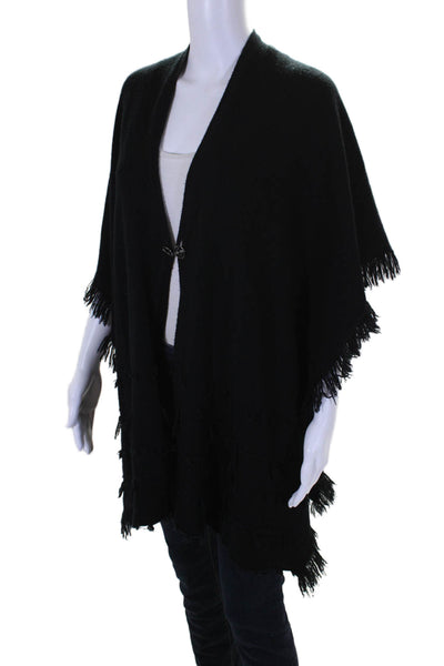 Barrie Women's V-Neck Sleeveless Fringe Embellish Poncho Black Size M