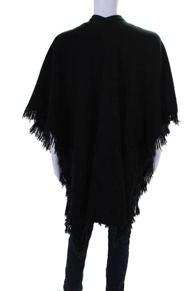 Barrie Women's V-Neck Sleeveless Fringe Embellish Poncho Black Size M